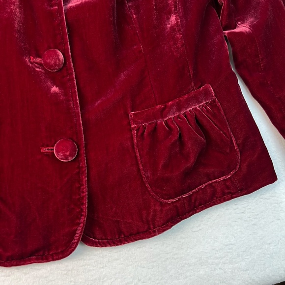Burgundy Velour Blazer Top Women Holiday Christmas Velvet Y2K Romantic Academia - Picture 4 of 12